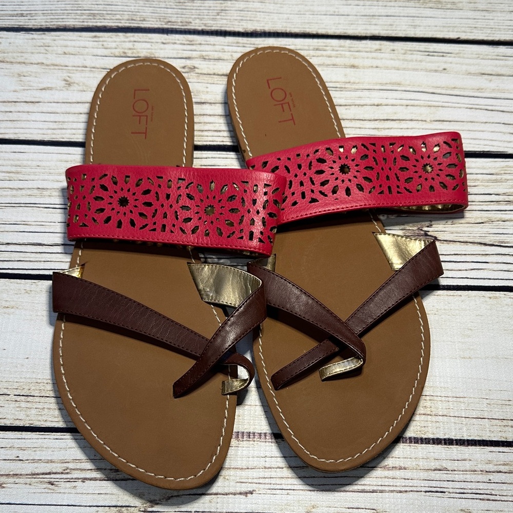 LOFT Women's Sandals in Red, Brown, and Gold